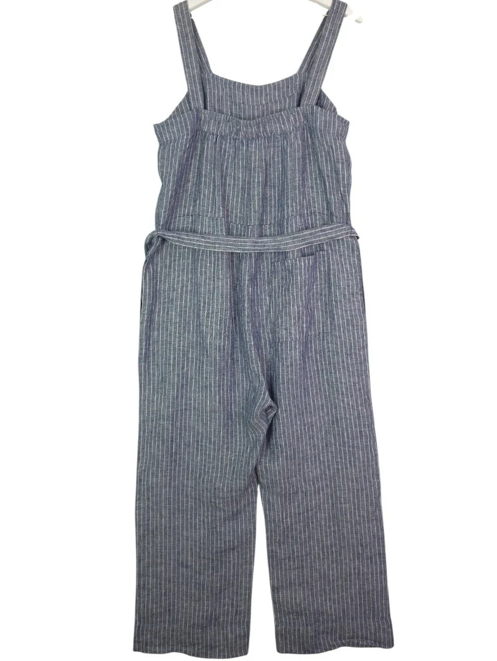 Quince 100% European Linen Square Neck Jumpsuit In Chambray Stripe